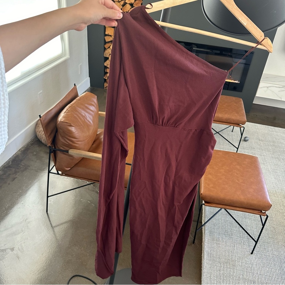Zara Burgundy One-Shoulder Jumpsuit